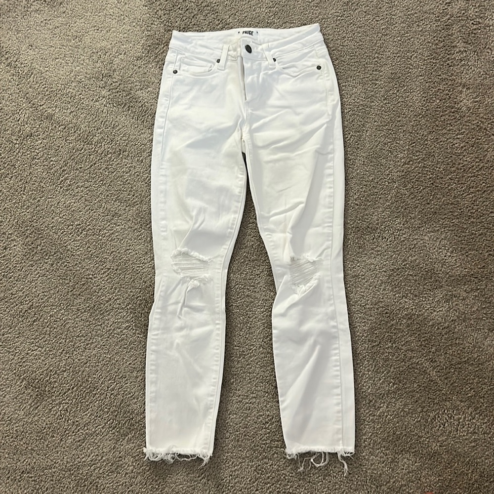 White Paige distressed, skinny jeans